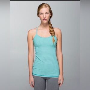 Lululemon Athletica Aqua Striped Tank Top Size 6 | Built-In Bra | Activewear Cam